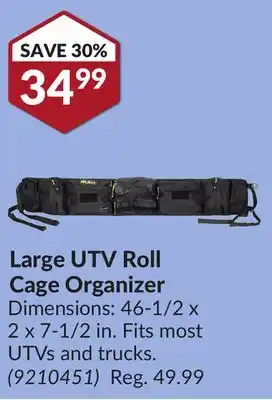 Princess Auto Large UTV Roll Cage Organizer offer