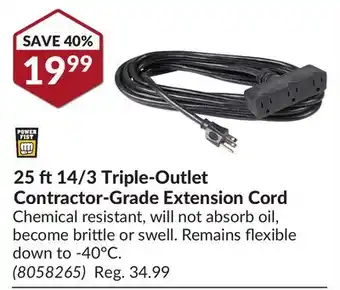 Princess Auto 25 14/3 Triple-Outlet Contractor-Grade Extension Cord offer