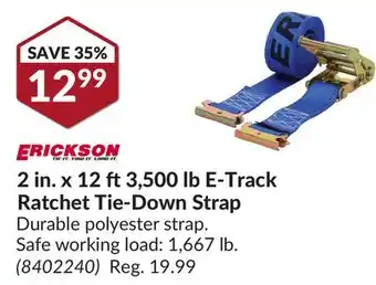 Princess Auto 2 in. x 12 ft3,500 lb E-Track Ratchet Tie-Down Strap offer