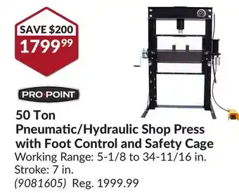 Princess Auto 50 Ton Pneumatic/Hydraulic Shop Press with Foot Control and Safety Cage offer