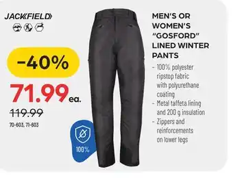 Pronature MEN'S OR WOMEN'S GOSFORD LINED WINTER PANTS offer