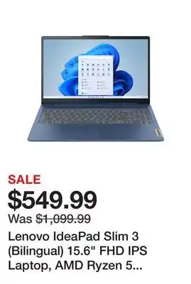 Newegg Lenovo IdeaPad Slim 3 (Bilingual) 15.6 FHD IPS Laptop, AMD Ryzen 5 7520U Quad Core, AMD Radeon 610M Graphics, 8GB DDR5 RAM, 5 offer