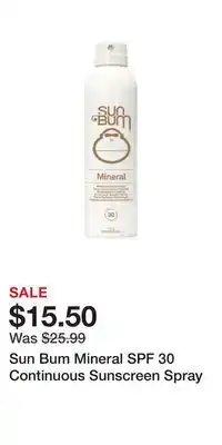 Well Sun Bum Mineral SPF 30 Continuous Sunscreen Spray offer