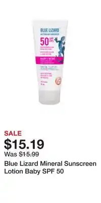 Well Blue Lizard Mineral Sunscreen Lotion Baby SPF 50 offer