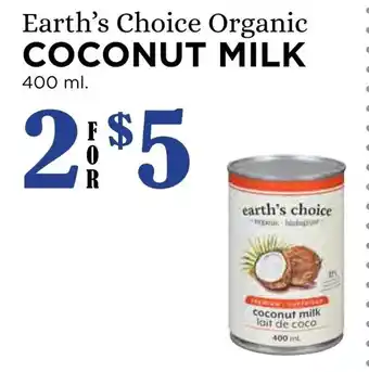 Pemberton Valley Supermarket Earth's Choice Organic COCONUT MILK 400ml offer