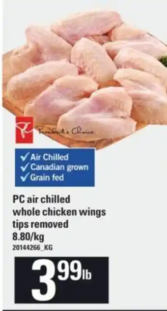 Loblaws PC air chilled whole chicken wings tips removed offer