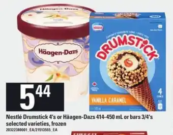 Loblaws Nestlé Drumstick 4's or Häagen-Dazs 414-450mL or bars 3/4's selected varieties, frozen offer
