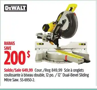 Canadian Tire DEWALT 12 Dual-Bevel Sliding Mitre Saw offer