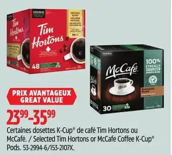 Canadian Tire Selected Tim Hortons or McCafe Coffee K-Cup Pods offer