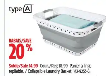 Canadian Tire TYPE A Collapsible Laundry Basket offer