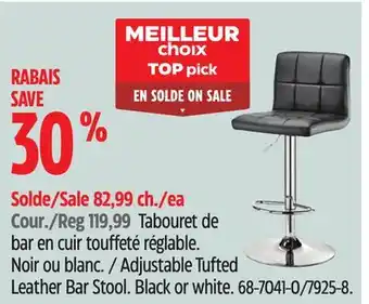 Canadian Tire FOR LIVING Adjustable Tufted Leather Bar Stool offer