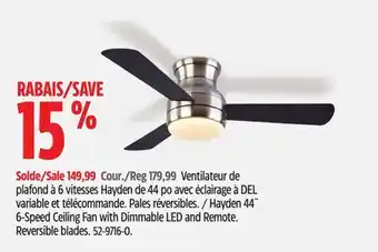 Canadian Tire NOMA Hayden 44 6-Speed Ceiling Fan with Dimmable LED and Remote offer