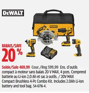 Canadian Tire DEWALT 20V MAX Compact Brushless 4-Pc Combo Kit offer
