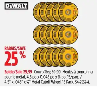 Canadian Tire DEWALT 4.5 x .045 x 7⁄8 Metal Cutoff Wheel, 15 Pack offer