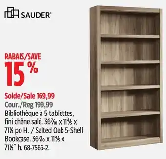 Canadian Tire Sauder Salted Oak 5-Shelf Bookcase offer
