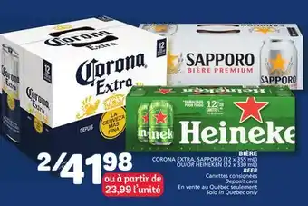 Marché Bonichoix CORONA EXTRA, SAPPORO (12 x 355 mL) OR HEINEKEN (12 x 330 mL) BEER offer