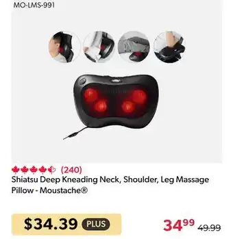 Shopper+ Shiatsu Deep Kneading Neck, Shoulder, Leg Massage Pillow - Moustache offer