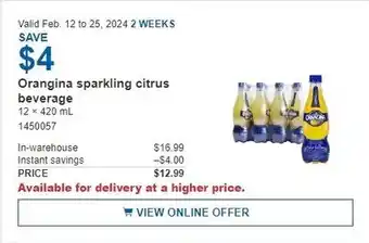 Costco Orangina sparkling citrus beverage offer