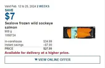 Costco Sealove frozen wild sockeye salmon offer