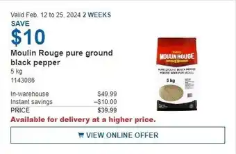 Costco Moulin Rouge pure ground black pepper offer