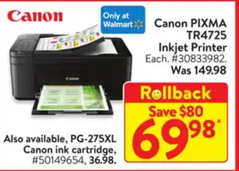 Walmart Canon PIXMA TR4725 Inkjet Printer offer