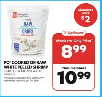 Real Canadian Superstore PC COOKED OR RAW WHITE PEELED SHRIMP, 31-40 PER LB, 400 G offer