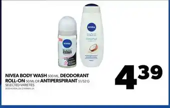 Real Canadian Superstore NIVEA BODY WASH, 500 ML, DEODORANT ROLL-ON, 50 ML OR ANTIPERSPIRANT, 51/52 G offer