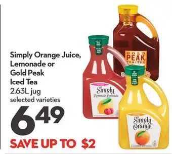 Longo's Simply Orange Juice, Lemonade or Gold Peak Iced Tea offer