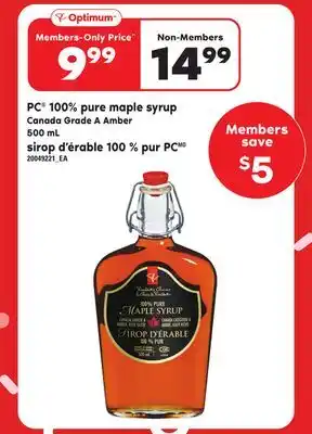 Independent Grocer PC 100% PURE MAPLE SYRUP, 500 mL offer