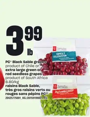 Independent Grocer PC BLACK SABLE GRAPES or EXTRA LARGE GREEN OR RED SEEDLESS GRAPES offer