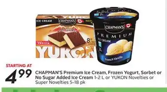 Sobeys CHAPMAN'S Premium Ice Cream, Frozen Yogurt, Sorbet or No Sugar Added Ice Cream offer