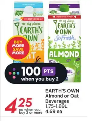 Sobeys EARTH'S OWN Almond or Oat Beverages offer