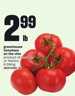 Loblaws GREENHOUSE TOMATOES ON THE VINE offer