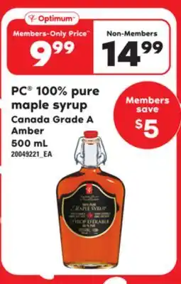 Loblaws PC 100% PURE MAPLE SYRUP, 500 ML offer
