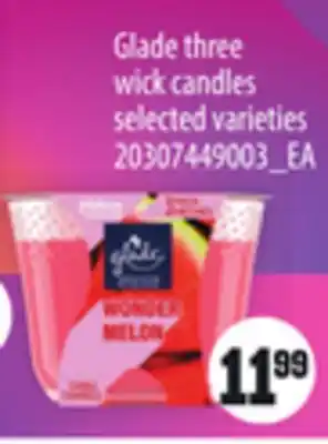 Loblaws GLADE THREE WICK CANDLES offer