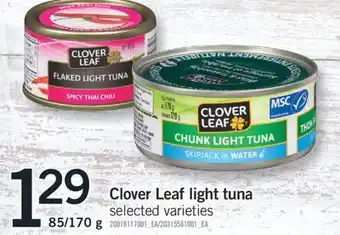 Fortinos CLOVER LEAF LIGHT TUNA, 85/170 g offer