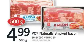 Fortinos PC NATURALLY SMOKED BACON, 500g offer