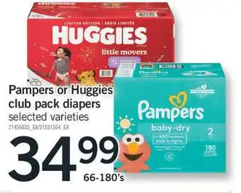 Fortinos PAMPERS OR HUGGIES CLUB PACK DIAPERS, 66-180'S offer