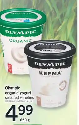 Fortinos OLYMPIC ORGANIC YOGURT, 650g offer