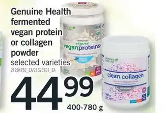 Fortinos GENUINE HEALTH FERMENTED VEGAN PROTEIN OR COLLAGEN POWDER, 400-780 g offer