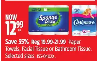 Canadian Tire SpongeTowels Paper Towels, Facial Tissue or Bathroom Tissue offer
