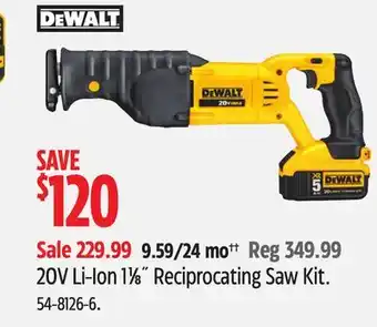 Canadian Tire DEWALT 20V Li-Ion 11⁄8 Reciprocating Saw Kit offer