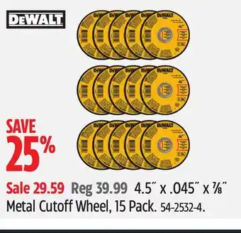 Canadian Tire DEWALT 4.5 x .045 x 7⁄8 Metal Cutoff Wheel, 15 Pack offer