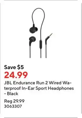 Staples JBL Endurance Run 2 Wired Waterproof In-Ear Sport Headphones - Black offer