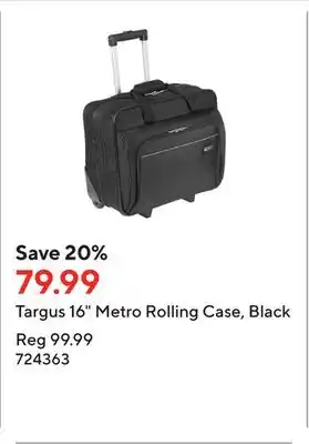 Staples Targus 16 Metro Rolling Case, Black offer