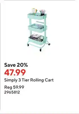 Staples Simply 3 Tier Rolling Cart offer