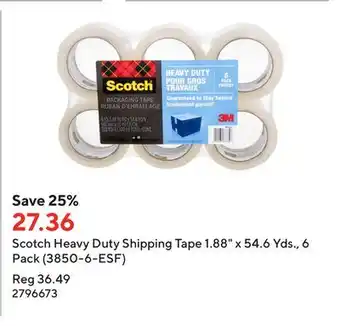 Staples Scotch Heavy Duty Shipping Tape 1.88 x 54.6 Yds., 6 Pack (3850-6-ESF) offer