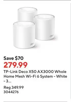 Staples TP-Link Deco X50 AX3000 Whole Home Mesh Wi-Fi 6 System - White - 3 Pack offer