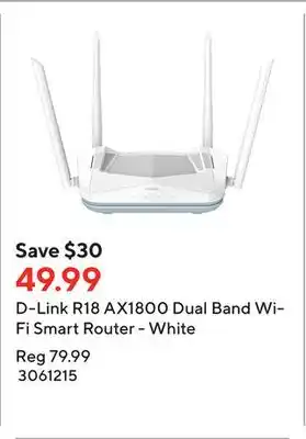 Staples D-Link R18 AX1800 Dual Band Wi-Fi Smart Router - White offer