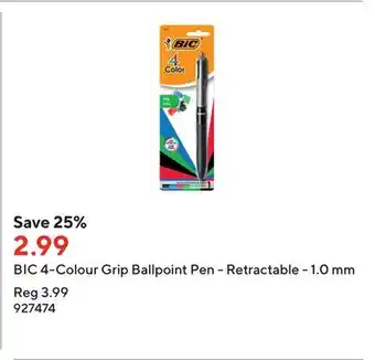 Staples BIC 4-Colour Grip Ballpoint Pen - Retractable - 1.0 mm offer